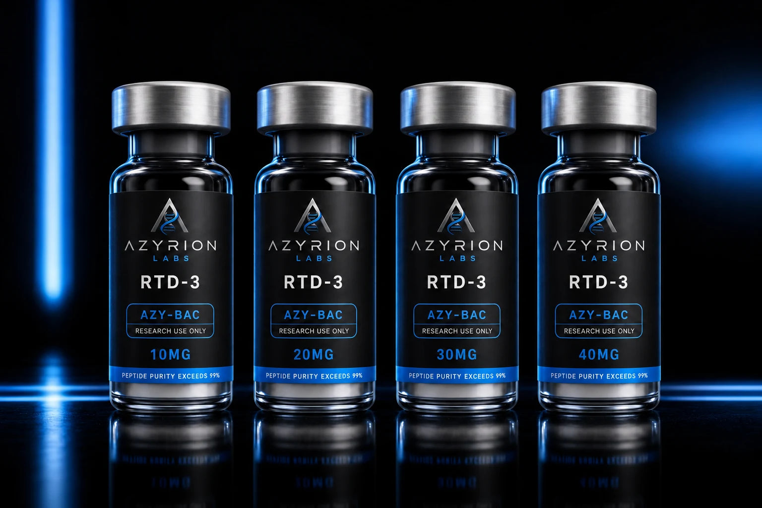 Azyrion Labs RTD-3 research peptide vials, 10mg 20mg 30mg 40mg
